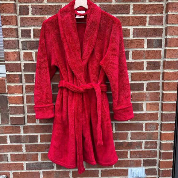 Blu Chic Lounge Robe Plush Red One Size Cozy Soft Pockets - Picture 1 of 9
